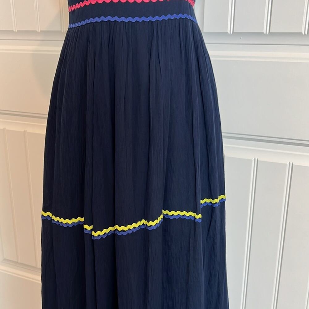 Modcloth Women's Size 2 XS Yes‎ to Festive Maxi Dress Navy Gauze RicRac Tiered - Picture 7 of 16